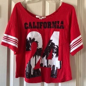 Red scoop neck midriff